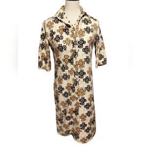 2792)Lady Flair of Dallas Tribal Print Button Down Short sleeve Straight Dress